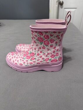 Hunter Pink Floral Heeled Rain Boots